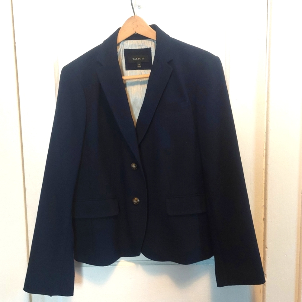 Talbots Size 14 Two Button Blazer Suit Jacket in Navy